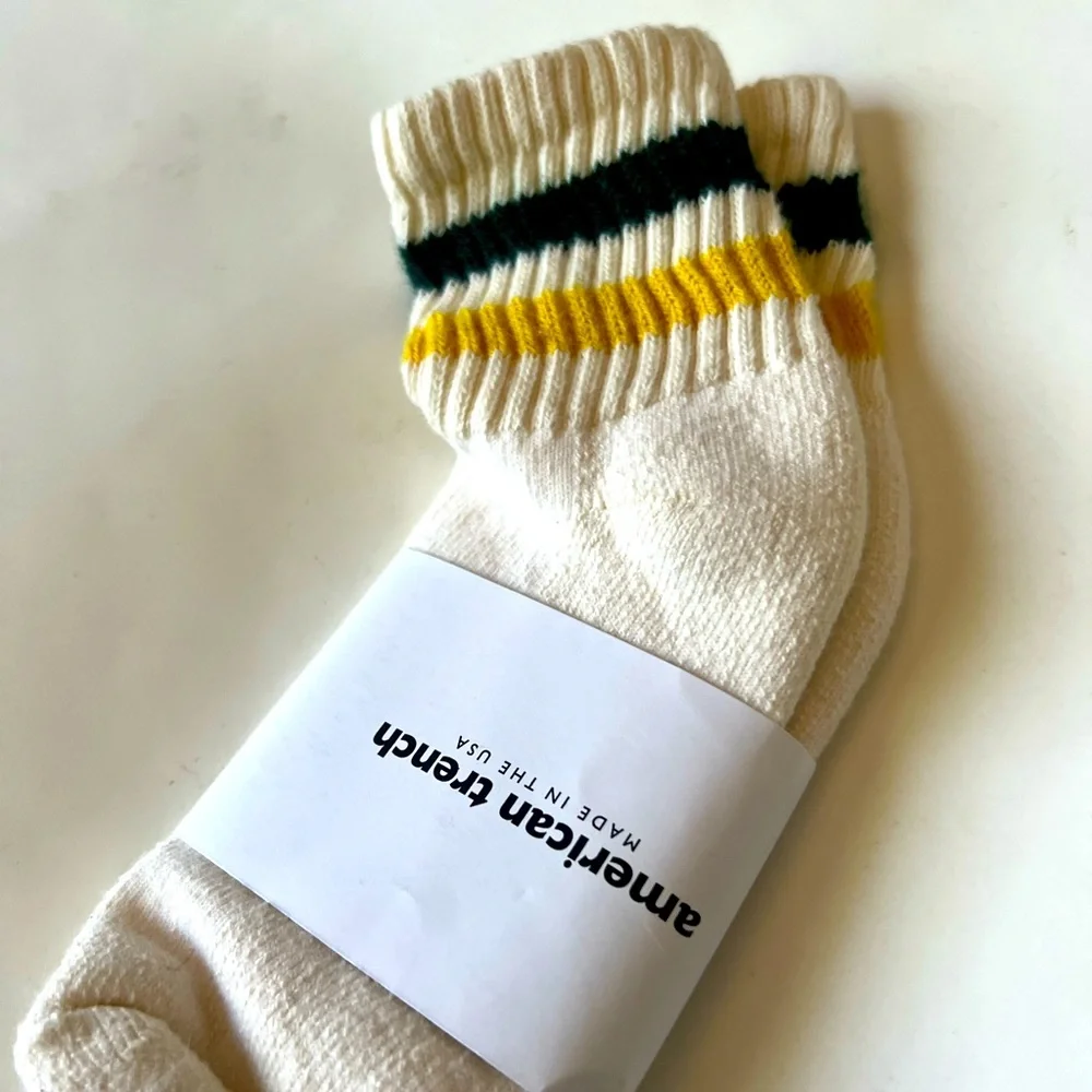 AMERICAN TRENCH RETRO QUARTER CREW SOCKS FOREST GREEN/AMBER OS UNISEX NWT